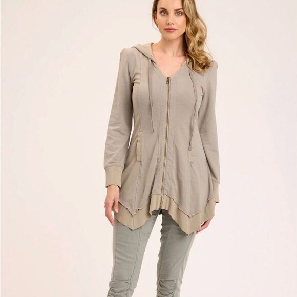 XCVI Frost Hooded Fleece Mercantile Zip-Up Jacket NWT medium 3/4 sleeves w/cuffs - Picture 1 of 1